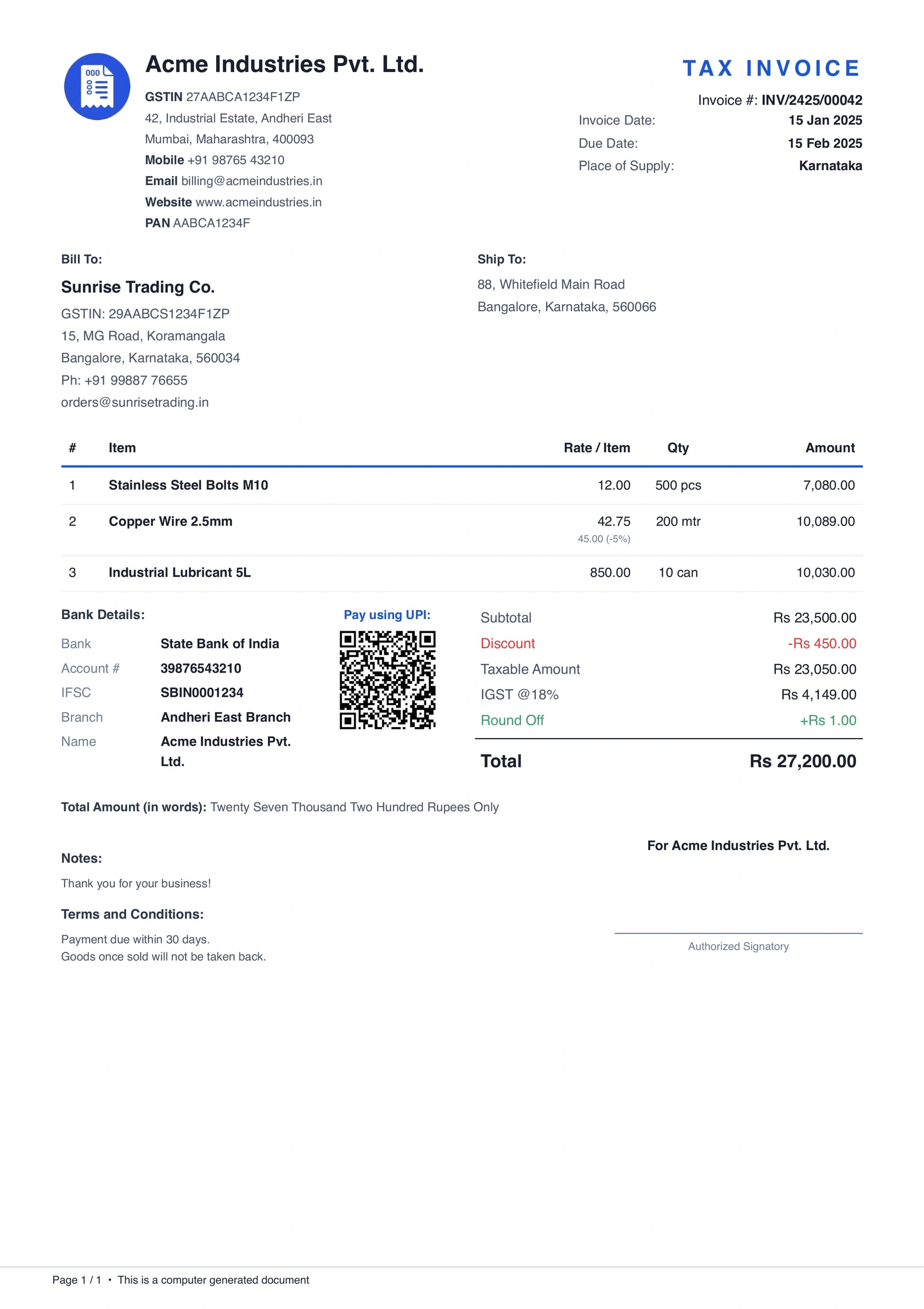 Service Plus invoice template