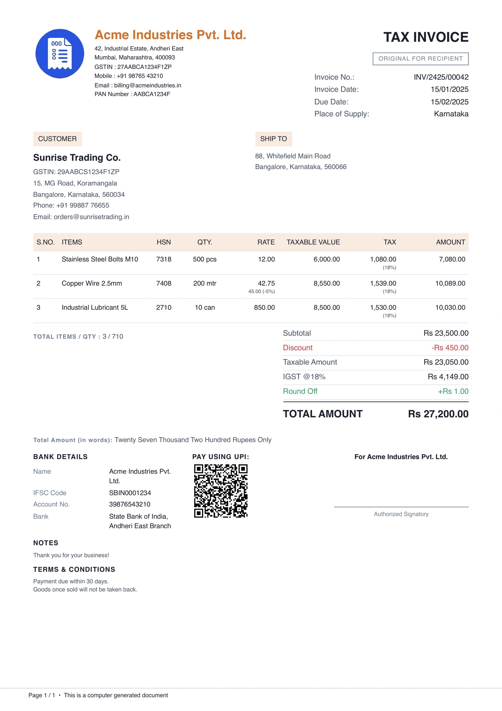 Standard invoice template